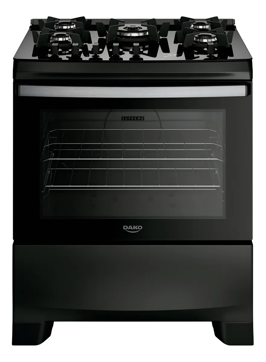 Fogão 5 Bocas Dako Supreme Black Glass Digital Bivolt