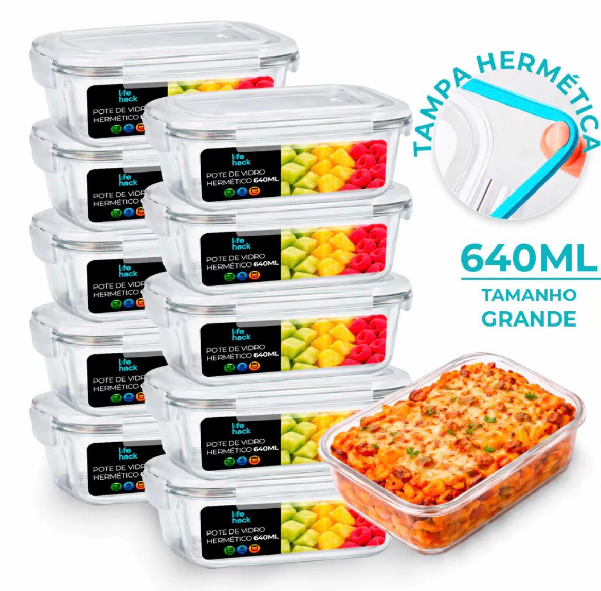 Conjunto 25 Potes Vidro Hermético 640ml
